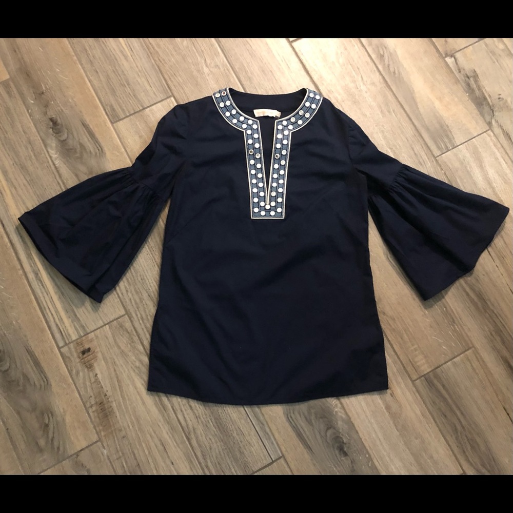 Women’s Tory Burch Navy Cotton/Elastane Tunic with Sparkly Embellishment, Size 4